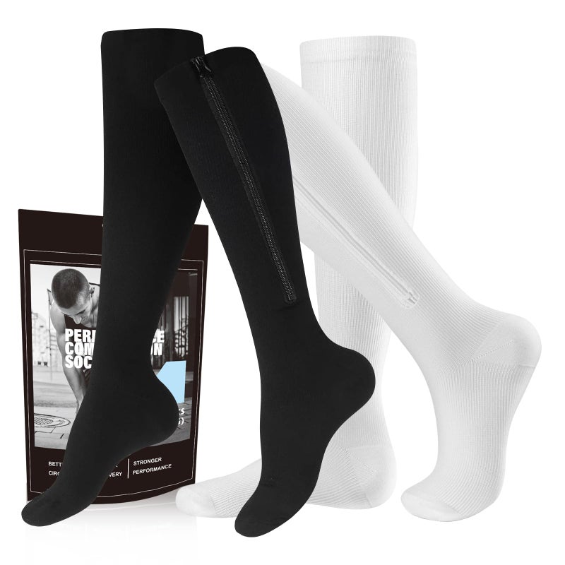 cerpite Zipper Compression Socks 2 Pairs 1520 mmHg Closed Toe Compression Stockings for Men Women